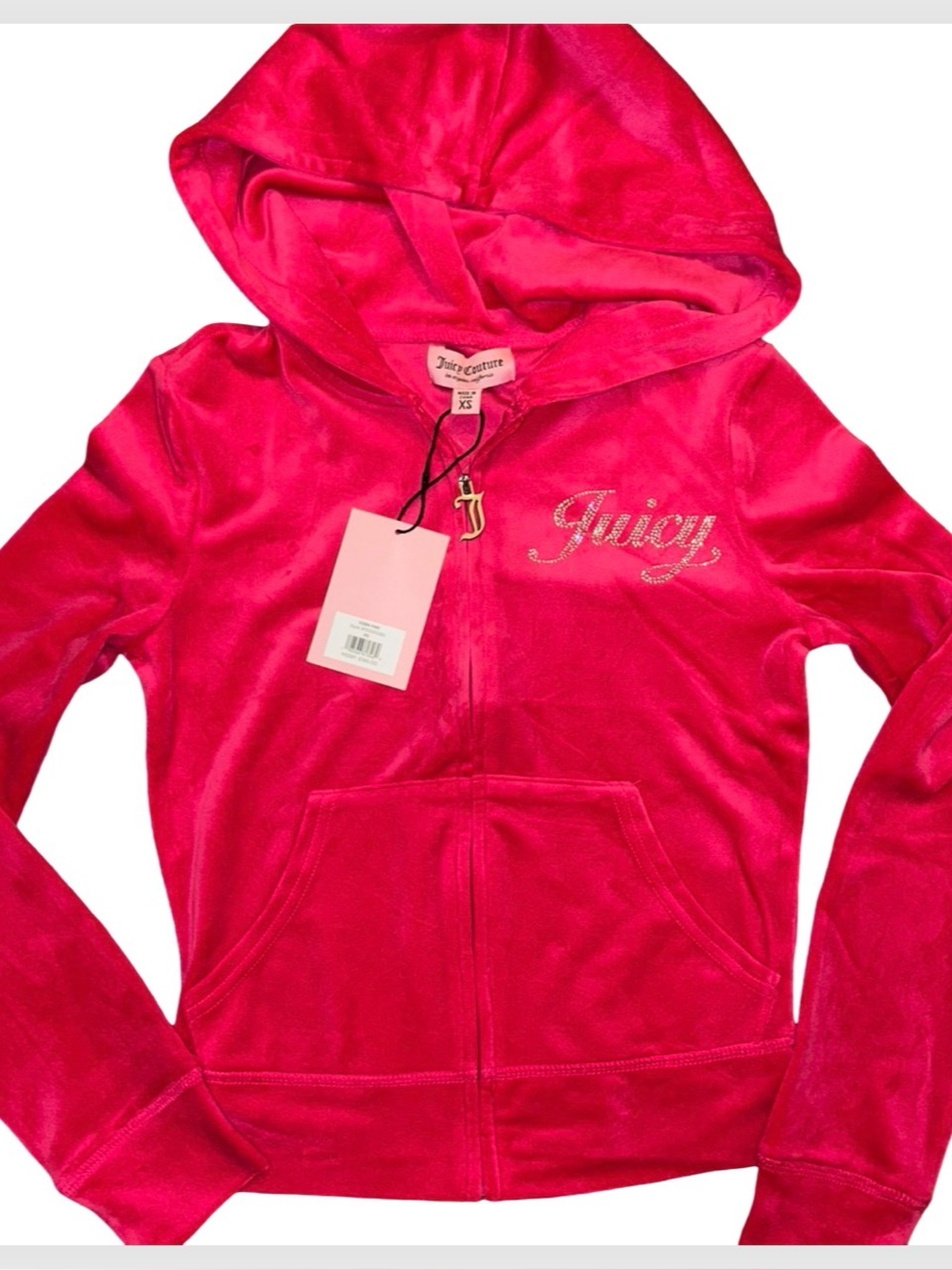 JUICY COUTURE VIXEN PINK BLING RHINESTONE SCRIPT VELOUR TRACKSUIT SWEATSUIT NWT - Picture 7 of 12